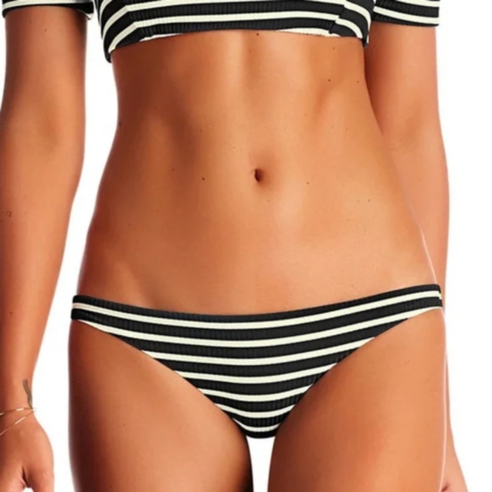 Vitamin A Black Marin Stripe Luciana Full Coverage Reversible Bikini BOT…